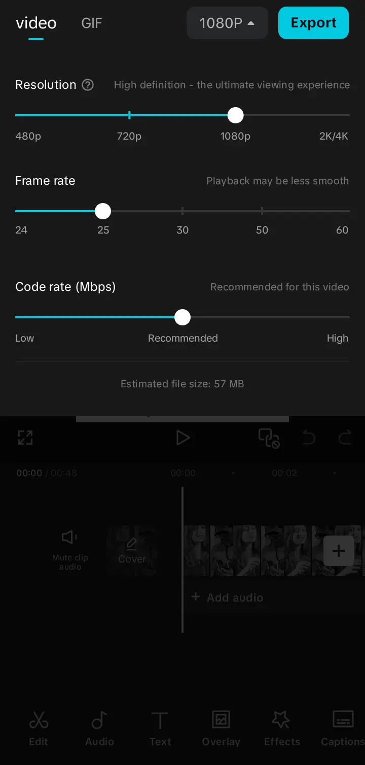 CapCut Application Screenshot - Exporting Video
