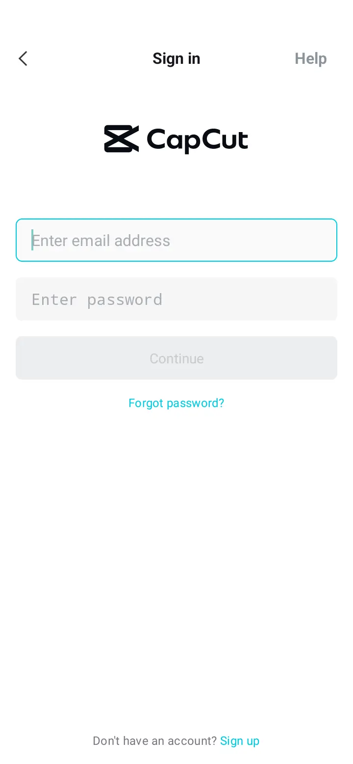 CapCut Application Screenshot - User Login Interface
